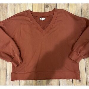 Madewell Womens Sweatshirt Size M Rusty Orange V-Neck Long Sleeve Pullover